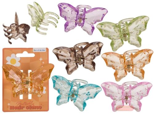 Bild von Acryl-Haarklammer, ca.8,5cm, Schmetterling, mehrfach gemischt auf Headercard - VE 24