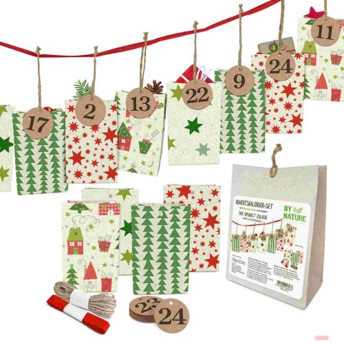 Bild von Adventskalender-Bastelset Graspapier-NORDIC,24 Tüten 9x14,5x6cm/Sticker/Band - VE 5 (Sets)