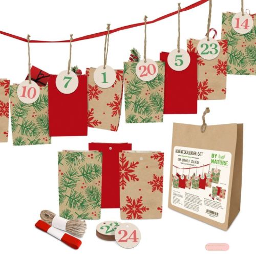 Bild von Adventskalender-Bastelset Krafpapier-XMAS, 24 Tüten 9x14,5x6cm/Sticker/Band - VE 4 (Sets)