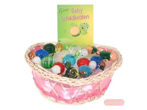 Bild von Babyschildkröten aus Glas, ca.3cm, Handarbeit, im Körbchen - VE 36