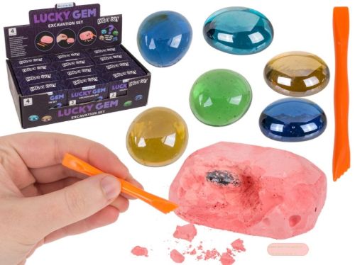 Bild von Ausgrabungsset mit 4 Edelsteinen, ca.7x5cm, Einzelverpackung, Display - VE 12