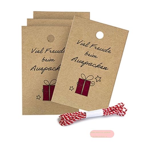 Bild von AUSPACKEN, Anhängerset, 5er Set, 8,5x5,5cm & 1,1m Kordel - VE 10 (Sets)