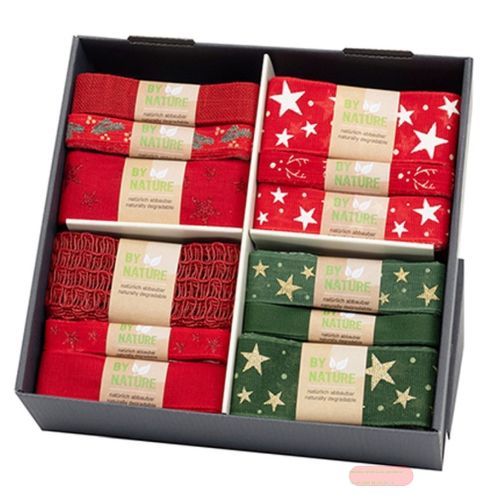 Bild von Band Baumwolle gewebt, Strängchen diverse Grössen/Qualitäten, By Nature rot-grün-w - VE 59