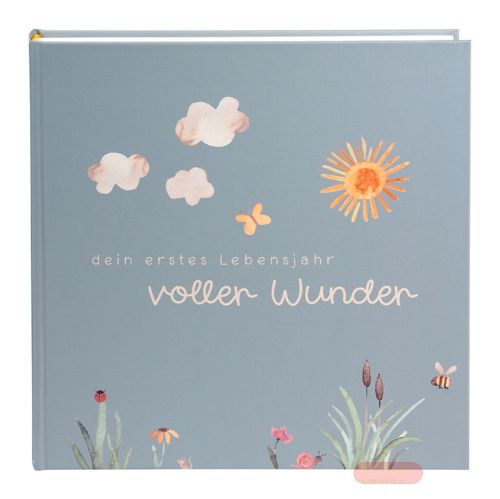 Bild von Babyalbum 4 S.illu., inkl. 6 farb. illu.Blättern, 60 S.weiss, 30x31cm, Wiese salbeigrün