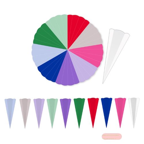 Bild von Bastelschultüte aus bedrucktem Chromokarton, 68cm, 6 eckig, Sortiment alle Farben - VE 10