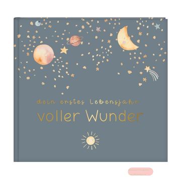Bild von Babytagebuch mit 100 Seiten illustriert, 24,5x22,5cm, voller Wunder - Weltraum blau