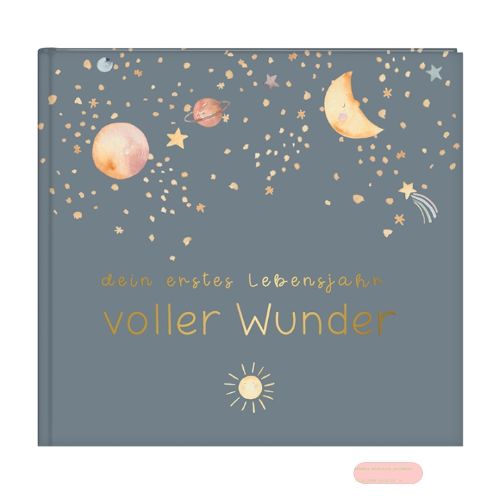 Bild von Babytagebuch mit 100 Seiten illustriert, 24,5x22,5cm, voller Wunder - Weltraum blau