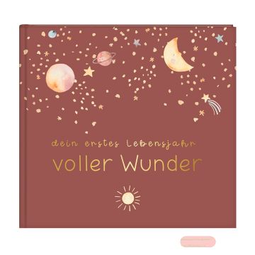 Bild von Babytagebuch mit 100 Seiten illustriert, 24,5x22,5cm, voller Wunder - Weltraum Terracotta