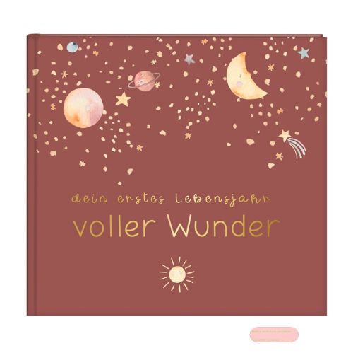 Bild von Babytagebuch mit 100 Seiten illustriert, 24,5x22,5cm, voller Wunder - Weltraum Terracotta