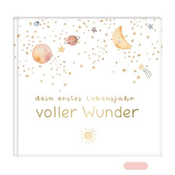 Bild von Babytagebuch mit 100 Seiten illustriert, 24,5x22,5cm, voller Wunder - Weltraum weiss