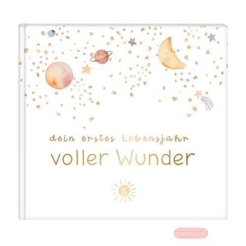 Bild von Babytagebuch mit 100 Seiten illustriert, 24,5x22,5cm, voller Wunder - Weltraum weiss