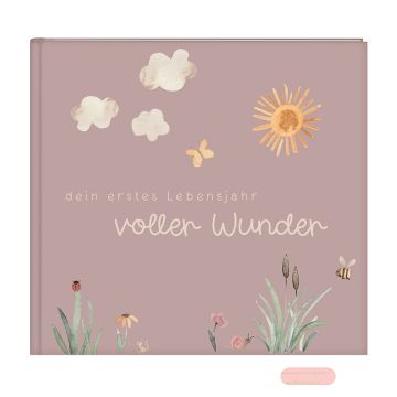Bild von Babytagebuch mit 100 Seiten illustriert, 24,5x22,5cm, voller Wunder - Wiese altrosa