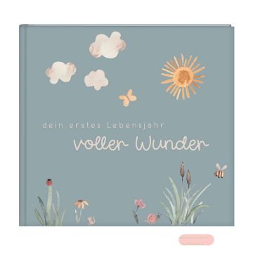 Bild von Babytagebuch mit 100 Seiten illustriert, 24,5x22,5cm, voller Wunder - Wiese salbeigrün