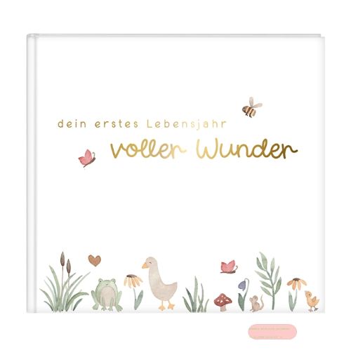 Bild von Babytagebuch mit 100 Seiten illustriert, 24,5x22,5cm, voller Wunder - Wiese weiss