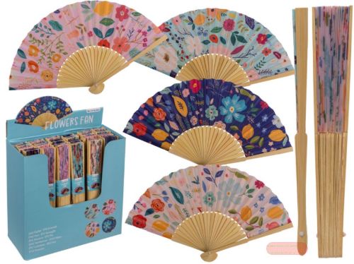 Bild von Bambus-Fächer Flowers, ca.21cm, farben mehrfach gemischt, Display - VE 24