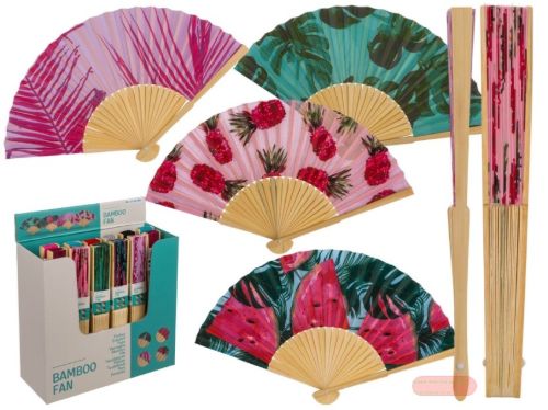 Bild von Bambus-Fächer Tropical, ca.21cm, mehrfach gemischte Motive, Display - VE 24