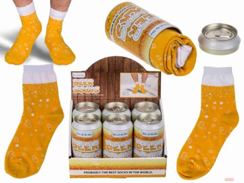 Bild von Bier-Socken, Einheitsgrösse, 80%BW,15%POLY,5%ELA, Paar in Bierdose, Display - VE 6