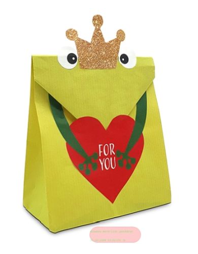 Bild von Bastelset Kraftpapier Tüten 12x21x6cm, 2er Set mit Stickerbogen Froggy - VE 15 (Sets)