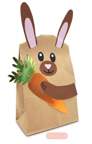 Bild von Bastelset Kraftpapier Tüten 12x21x6cm, 2er Set mit Stickerbogen Hasi - VE 15 (Sets)