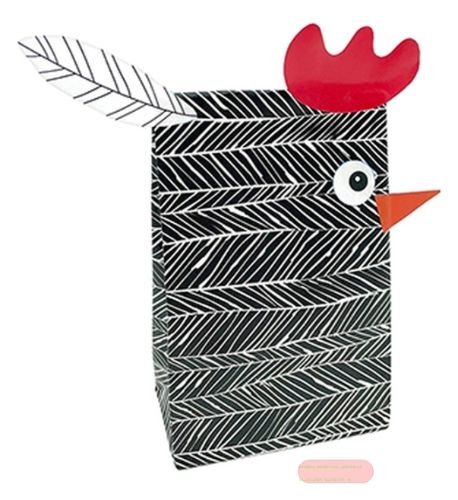 Bild von Bastelset Kraftpapier Tüten 12x21x6cm, 2er Set mit Stickerbogen Huhn sw/w - VE 15 (Sets)