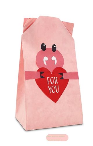 Bild von Bastelset Kraftpapier Tüten 12x21x6cm, 2er Set mit Stickerbogen Piggy - VE 15 (Sets)