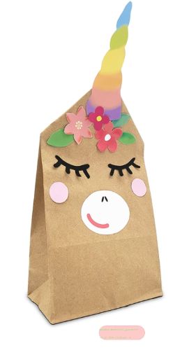 Bild von Bastelset Kraftpapier Tüten 12x21x6cm, 2er Set mit Stickerbogen Unicorn - VE 15 (Sets)