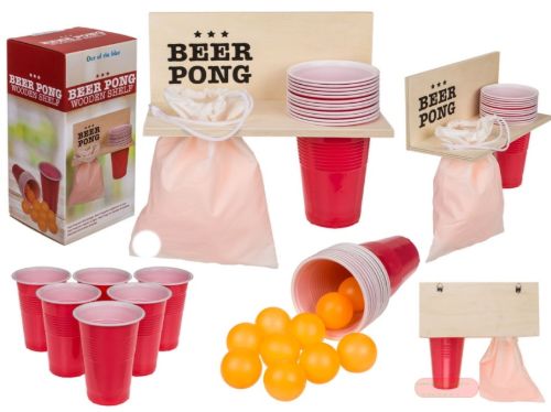 Bild von Beer Pong m. Holz-Ablage, inkl. 12 Bechern/Bällen, 25x12x15cm - VE 3