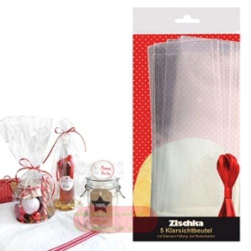 Bild von DIAMOND,  Klarsichtbeutel 40x12 cm, Bodenkarton rund ass. & Band (5er-Set) - VE 12 (Sets)
