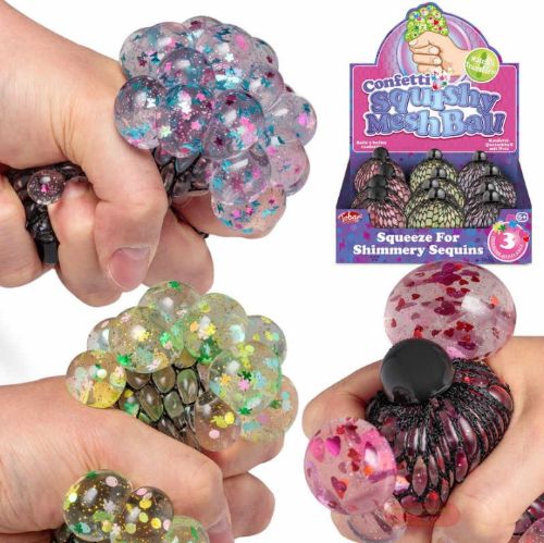 Bild von CONFETTI SQUISHY MESH BALL, Netzball mehrfarbig, ca.8cm, Display - VE 12