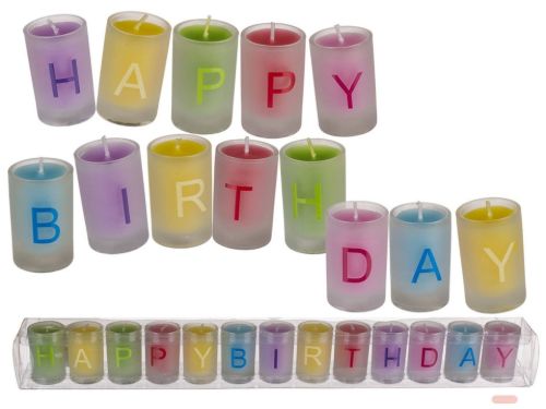 Bild von Buchstabenkerzenset im Glas Happy Birthday, ca.3x5cm, in Box - VE 3