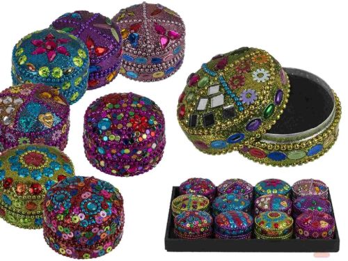 Bild von Bunte Schmuckdosen, orientalisches Design, ca.4,5cm, mehrfach ass. im Display - VE 12