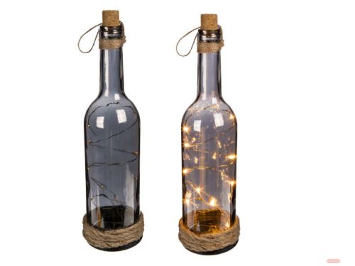 Bild von Deko Glasflasche Jute mit 10 LED, 30x7cm, für 3 batt. AAA - VE 6