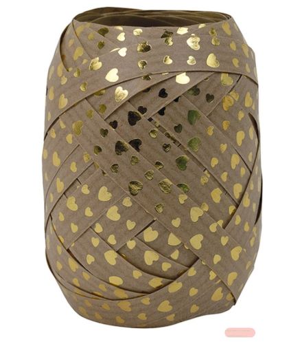 Bild von Eiknäuel Jumbo Kraftpapier, Polyband, ca.10mmx12m, goldene Herzen - VE 6