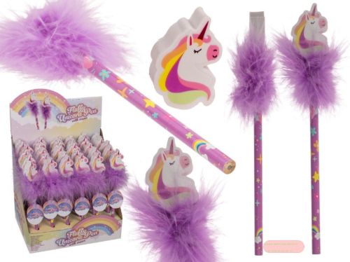 Bild von Bleistifte mit Radiergummi, Einhorn flauschig, ca.18cm, Display - VE 36