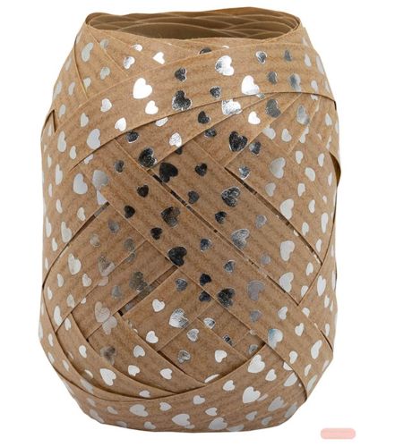 Bild von Eiknäuel Jumbo Kraftpapier, Polyband, ca.10mmx12m, silberne Herzen - VE 6