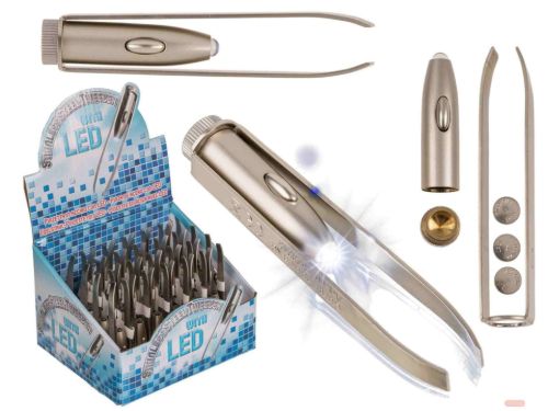 Bild von Edelstahl-Pinzette mit LED, ca.9cm, inkl.Batterien, im Display - VE 24