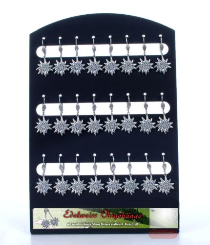 Bild von Edelweiss Ohrgehänge mit Strass-Steinen platiniert, Display - VE 12 (Paar)
