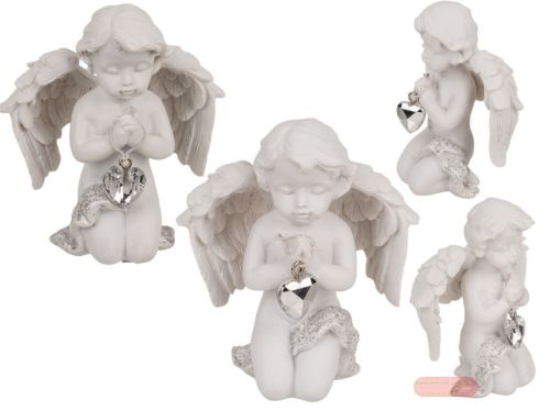 Bild von Engel knieend mit Kristall-Herz, polyresin, ca.6x7,5cm, 2-fach ass., Display - VE 12