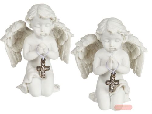 Bild von Engel knieend mit Kristall-Kreuz, polyresin, ca.8x6,5cm, 2-fach ass. (SR)