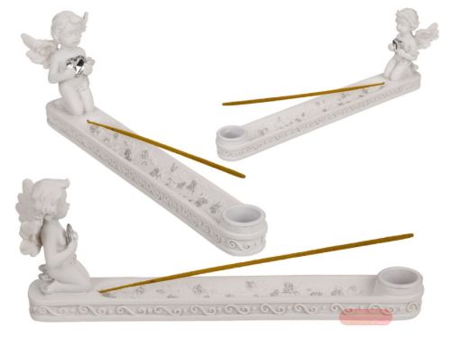 Bild von Engel mit Kristall-Herz auf Räucherstäbchenhalter, polyresin, ca25,5x5,5x9cm - VE 6