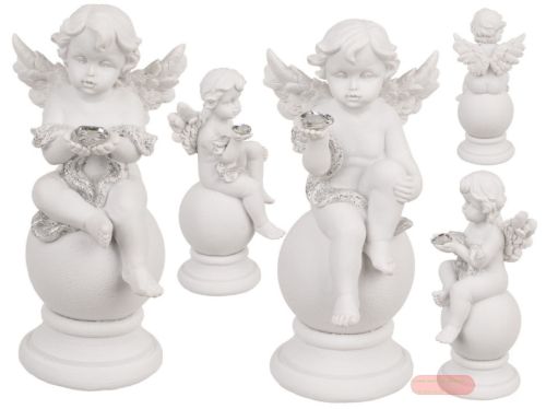 Bild von Engel sitzend auf Kugel mit Kristall-Herz, polyresin, ca.8x16,5cm, 2-fach ass. - VE 4 (SR)