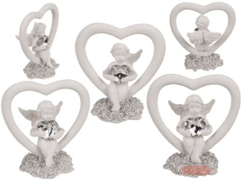 Bild von Engel sitzend mit Kristall-Herz im Herz, polyresin ,ca.5x3x6cm,3-fach ass.,Display - VE 12