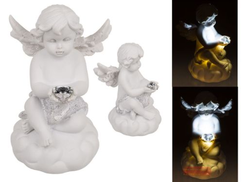 Bild von Engel sitzend mit Kristall-Herz, polyresin, LED, ca.7x11,5cm  - VE 3