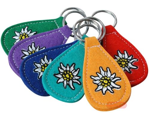 Bild von Filzschlüsselanhänger, 6-fach gemischt, mit gedrucktem Edelweissmotiv - VE 36