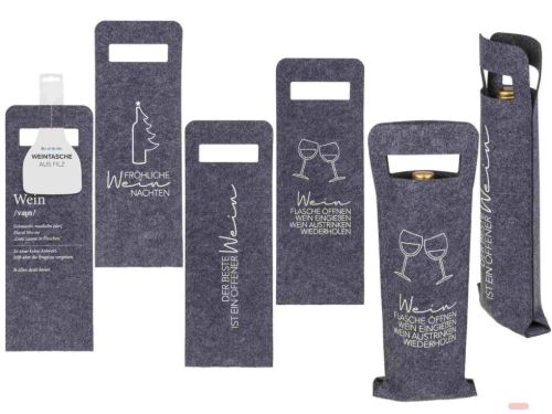 Bild von Fliz Weintasche grau, ca. 42x14,5cm, mehrfach gemischt mit deutschen Texten, lose - VE 24