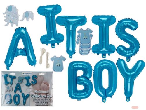 Bild von Folien-Luftballons, blau, Set It is a Boy, wiederbefüllbar, Headercard - VE 6