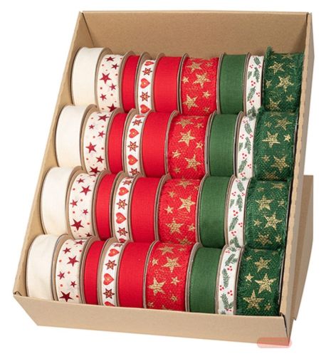 Bild von Geschenkband By Nature verschiedene Breiten/Längen, rot-grün-natur gemischt - VE 36