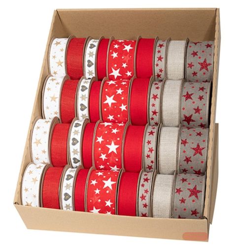 Bild von Geschenkband By Nature verschiedene Breiten/Längen, rot-weiss-natur gemischt - VE 36