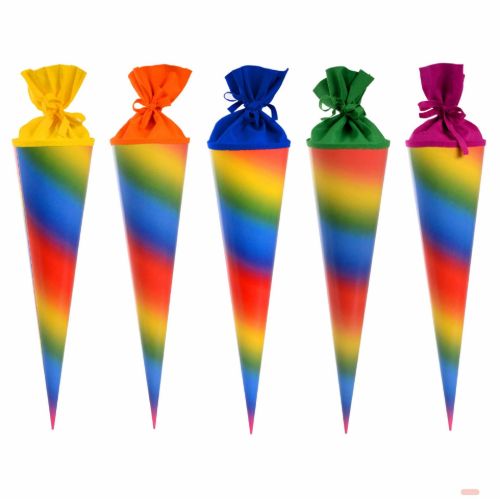 Bild von Geschenk/Bastelschultüte 70cm, Regenbogenfarben, mit Filzmanschette - VE 5