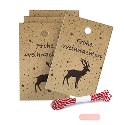 Bild von FROHER HIRSCH, Anhängerset, 5er Set, 8,5x5,5cm & 1,1m Kordel - VE 10 (Sets)